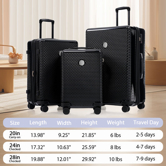 3 piece set expandable travel suitcase with TSA lock